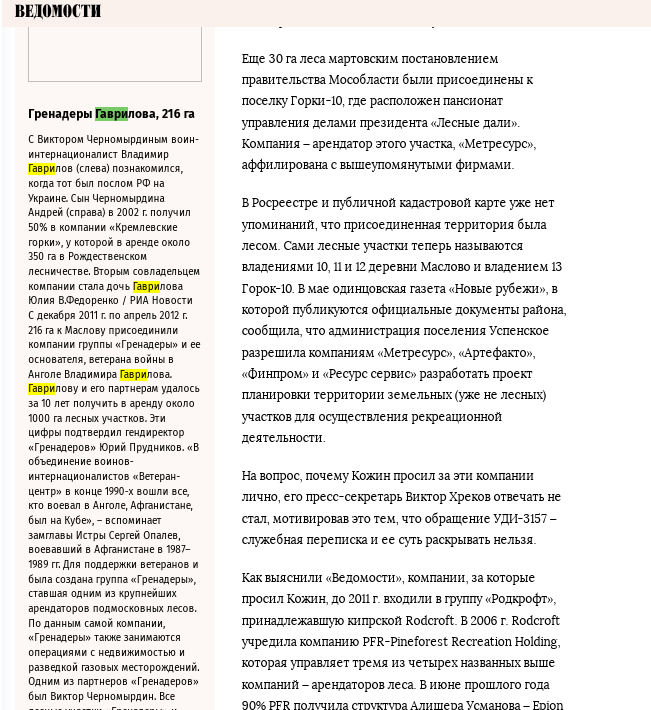 "Лесники" Воробьева: сын Черномырдина замешан в земельном схематозе в Подмосковье?