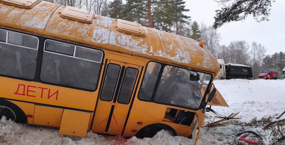В Псковской области детский автобус столкнулся с фурой